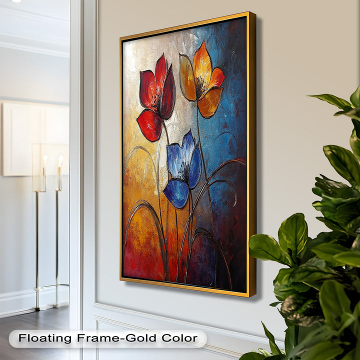 Eternal Bloom – Red, Yellow, and Blue Floral Oil Painting