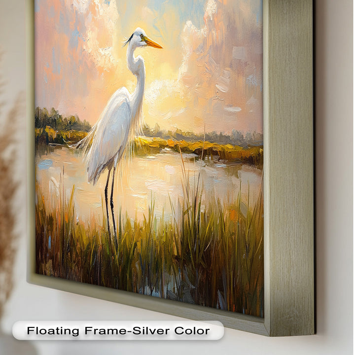 White Egret at Sunset – Animal Oil Painting
