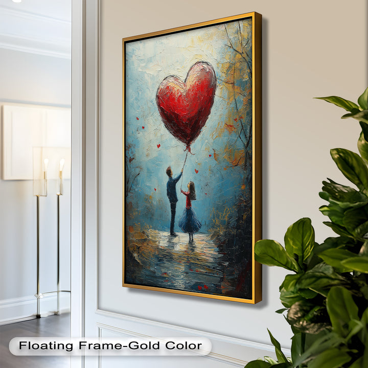 Romantic Red Heart Balloon Scene - Love Oil Painting