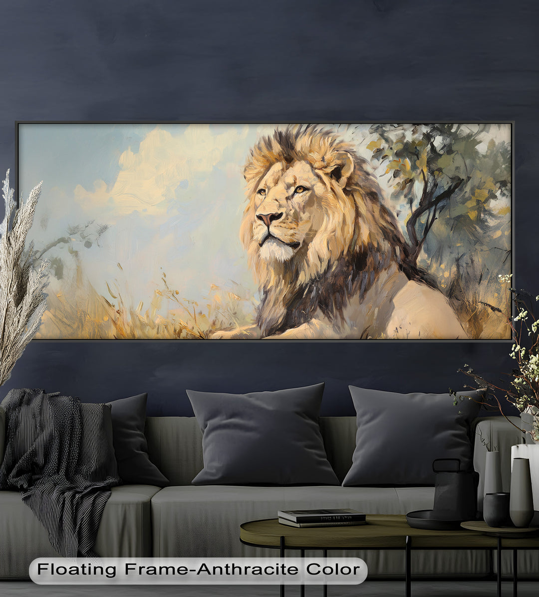 Lion Beneath African Sky - Animal Oil Painting