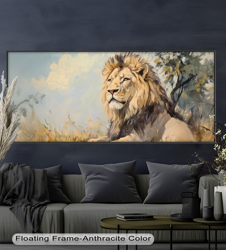 Lion Beneath African Sky - Animal Oil Painting