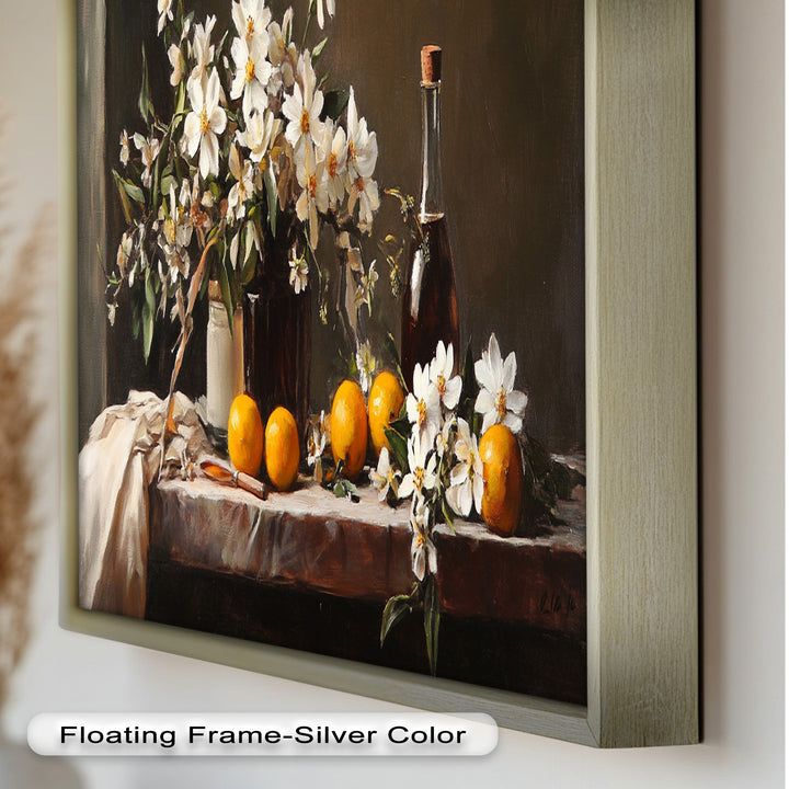 Orange & White Floral Still Life – Elegant Framed Oil Painting