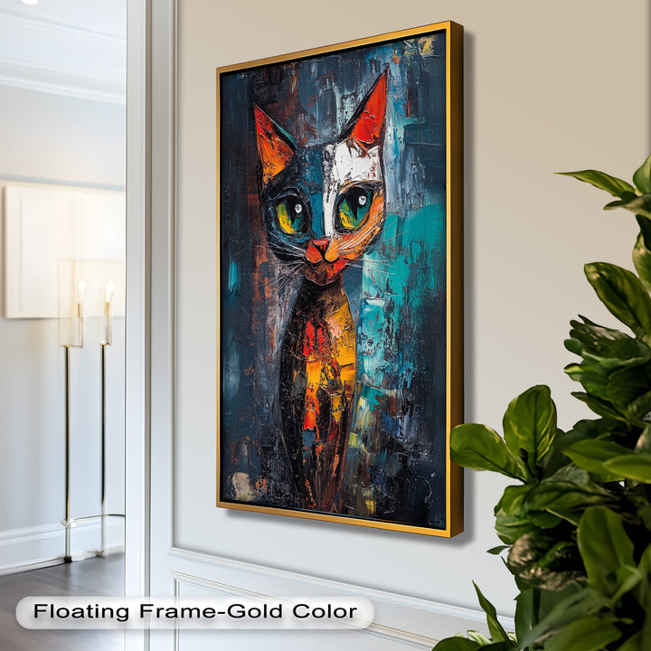 Abstraktes Katzenportrait mit Neonfarben - Tierölgemälde