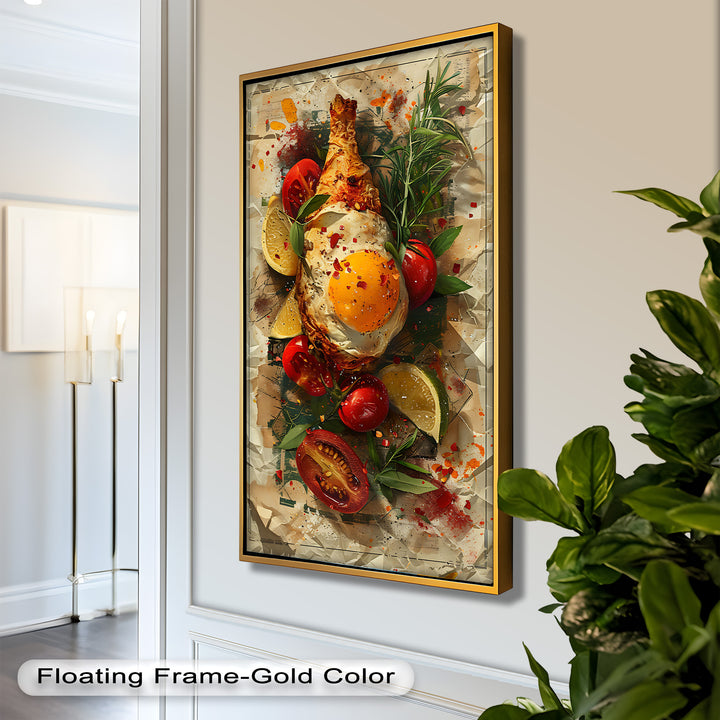 Spiegelei und Brathähnchen mit Kräutern - Food Painting
