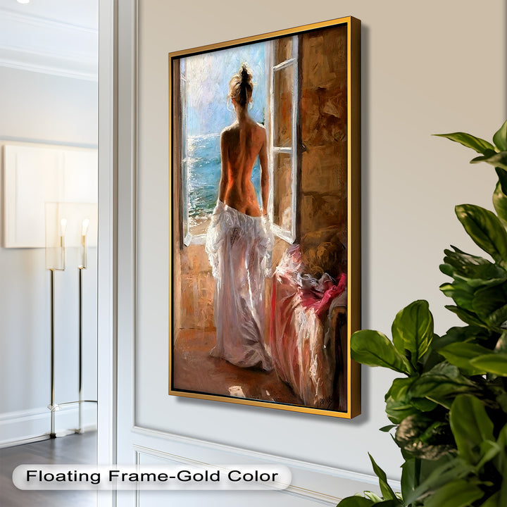 Whispers of the Sea – Romantic Woman by the Ocean Nude Oil Painting