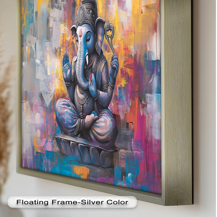 Farbenfrohe Ganesha-Wandkunst – Religiöses Ölgemälde