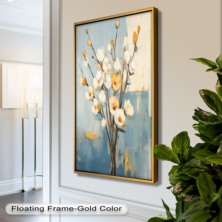 Golden Magnolia – White and Amber Blossoms Flower Oil Painting