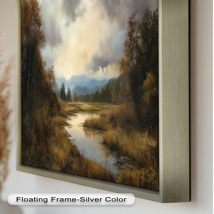 Herbstliche Flussszene Wandkunst – Landschaftsölgemälde