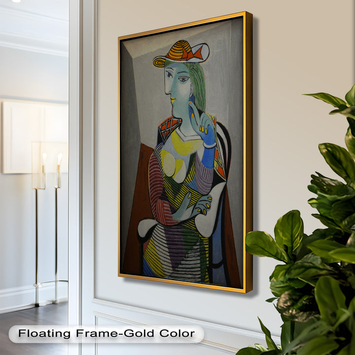 Striped Serenity – Colorful Woman in Hat Picasso Oil Painting