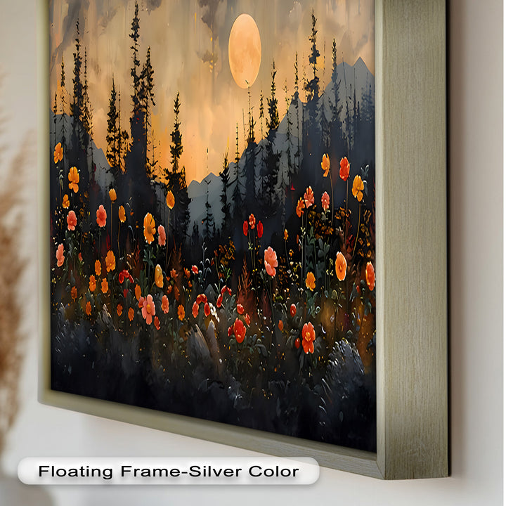 Moonlit Forest Landscape - Framed Floral Oil Painting