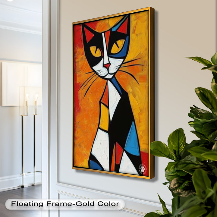 Geometrische Katze in kräftigen Farben – Picasso-Ölgemälde