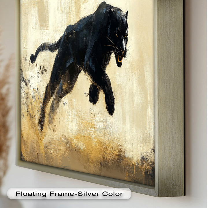 Charging Black Panther in Motion – Animal Oil Painting