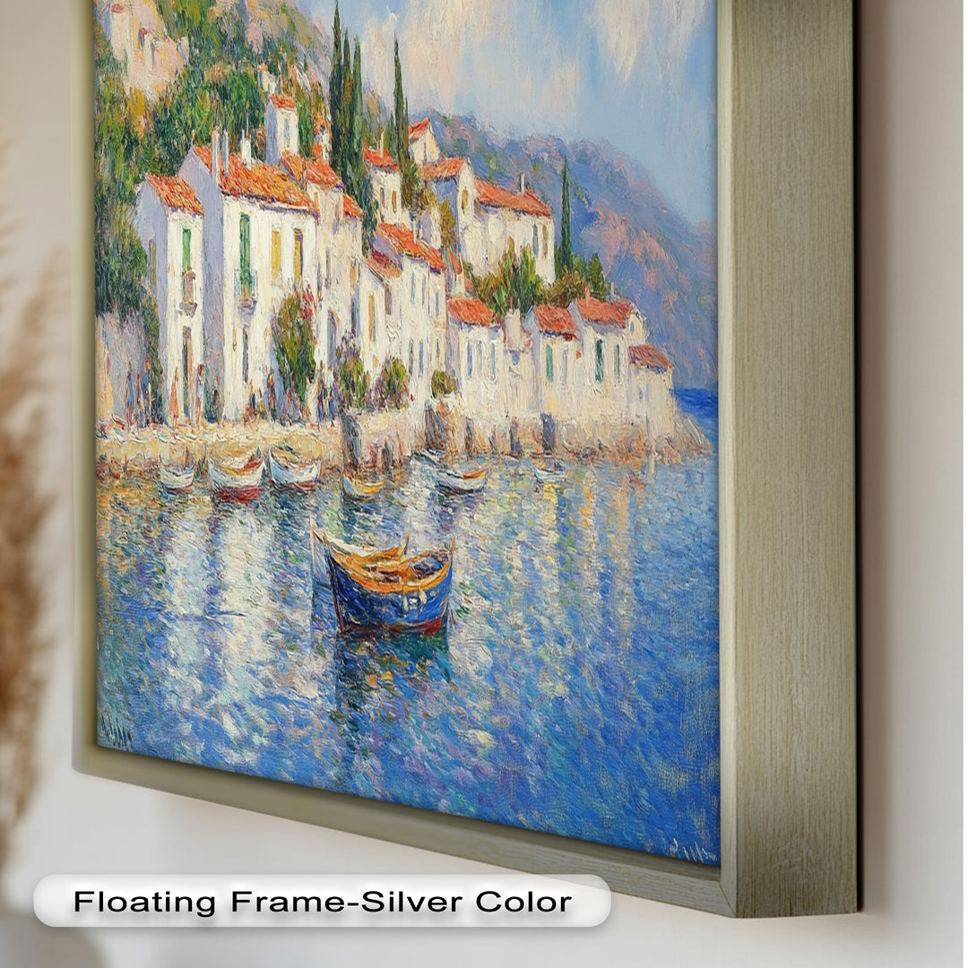 Sunlit Mediterranean Village – Coastal Impressionist Oil Painting