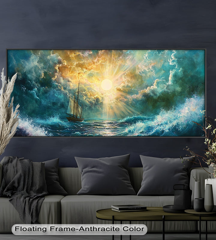 Golden Sun & Sea – Boat Oil Painting