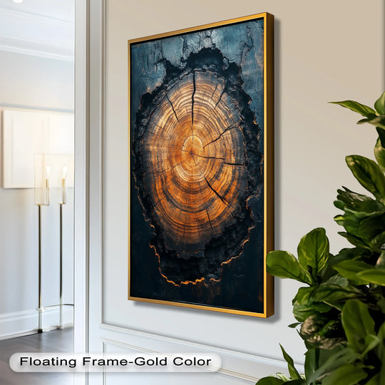 Concentric rings in the Eternal Growth oil painting art prints appear to emanate outwards, drawing the eye into the depths of the burnt tree ring pattern.