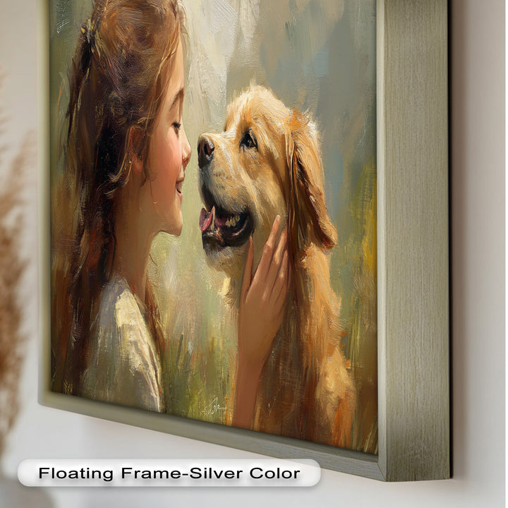 Girl and Golden Retriever in Gentle Light – Animal Oil Painting