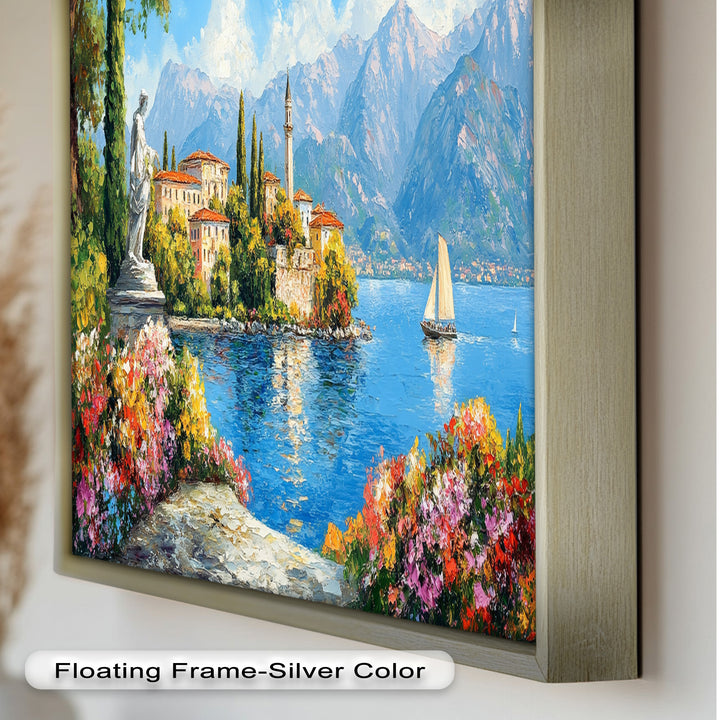 Colorful Italian Lake Town Wall Art – Landscape Oil Painting