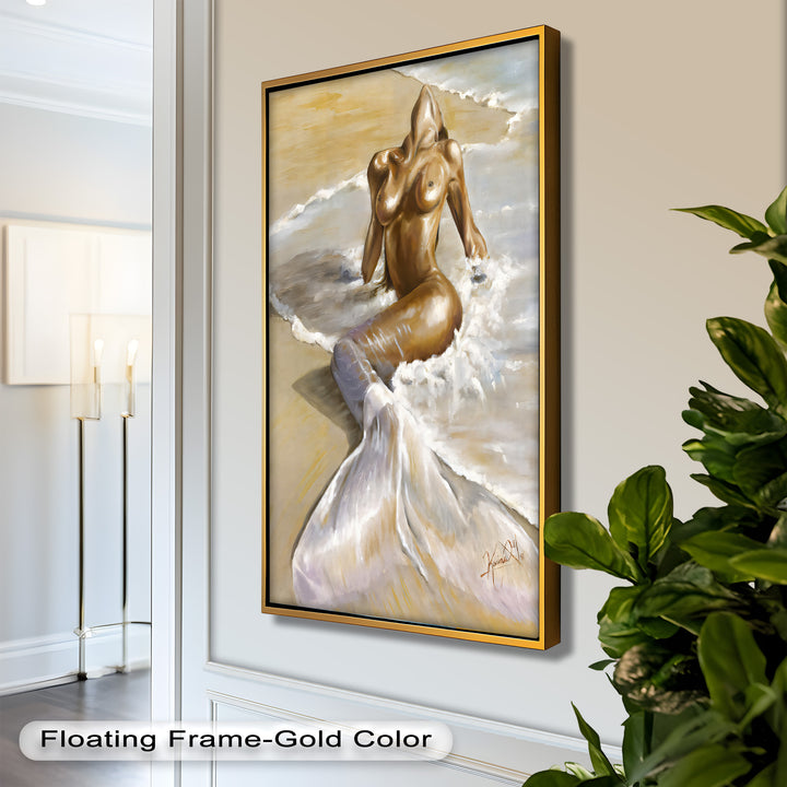 Golden Tide – Sensual Mermaid Oil Painting