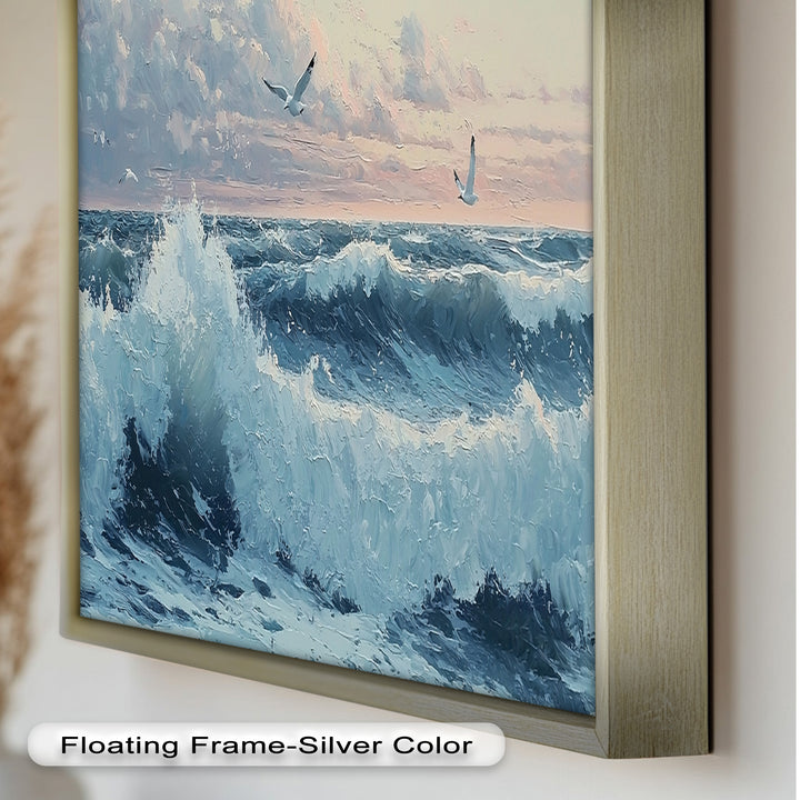 Coastal Wave Art - Seagulls Seascape Oil Painting