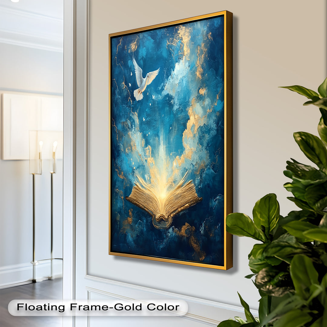 Illuminated Bible with Dove - Christian Oil Painting