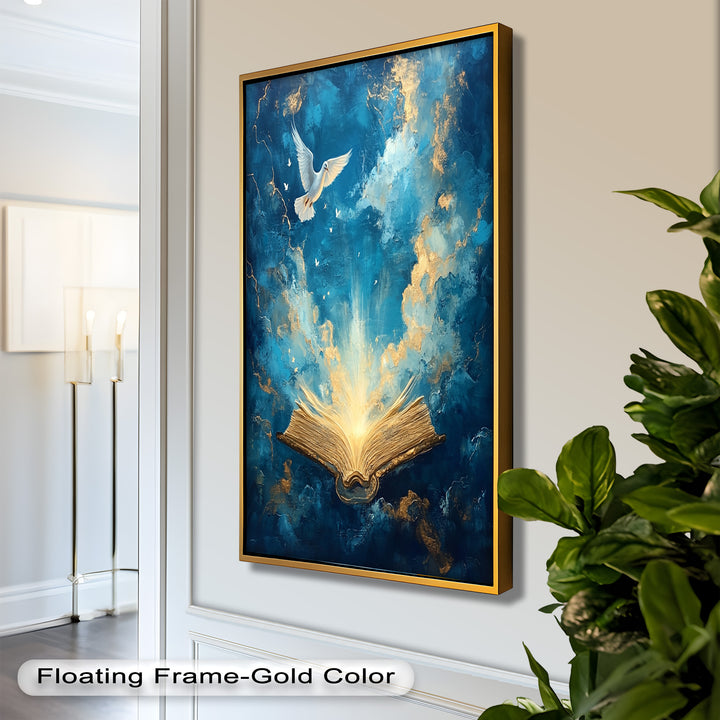 Illuminated Bible with Dove - Christian Oil Painting