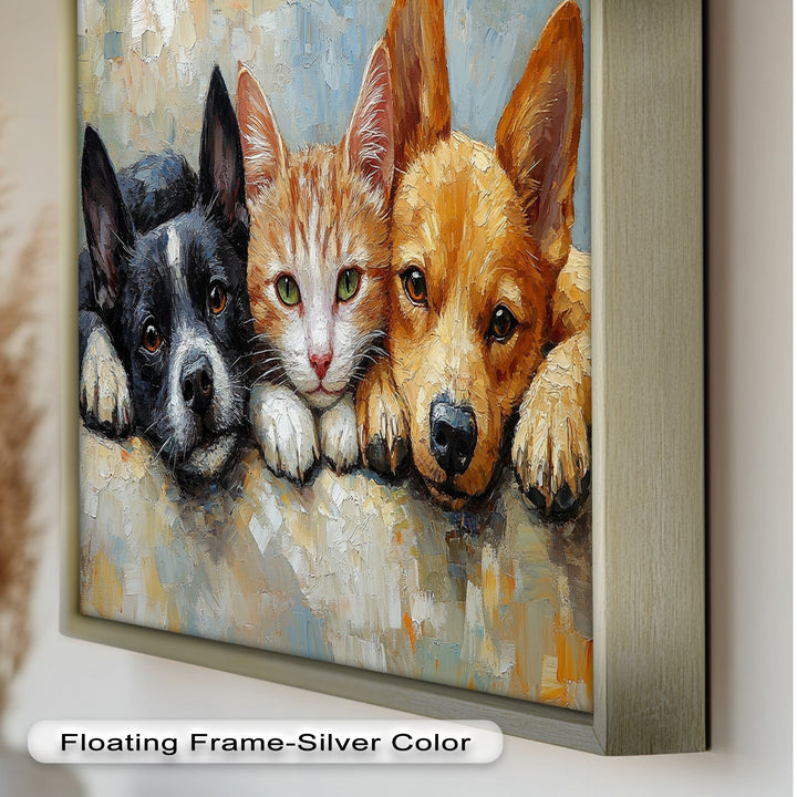 Cat and Dogs Resting Together - Animal Oil Painting