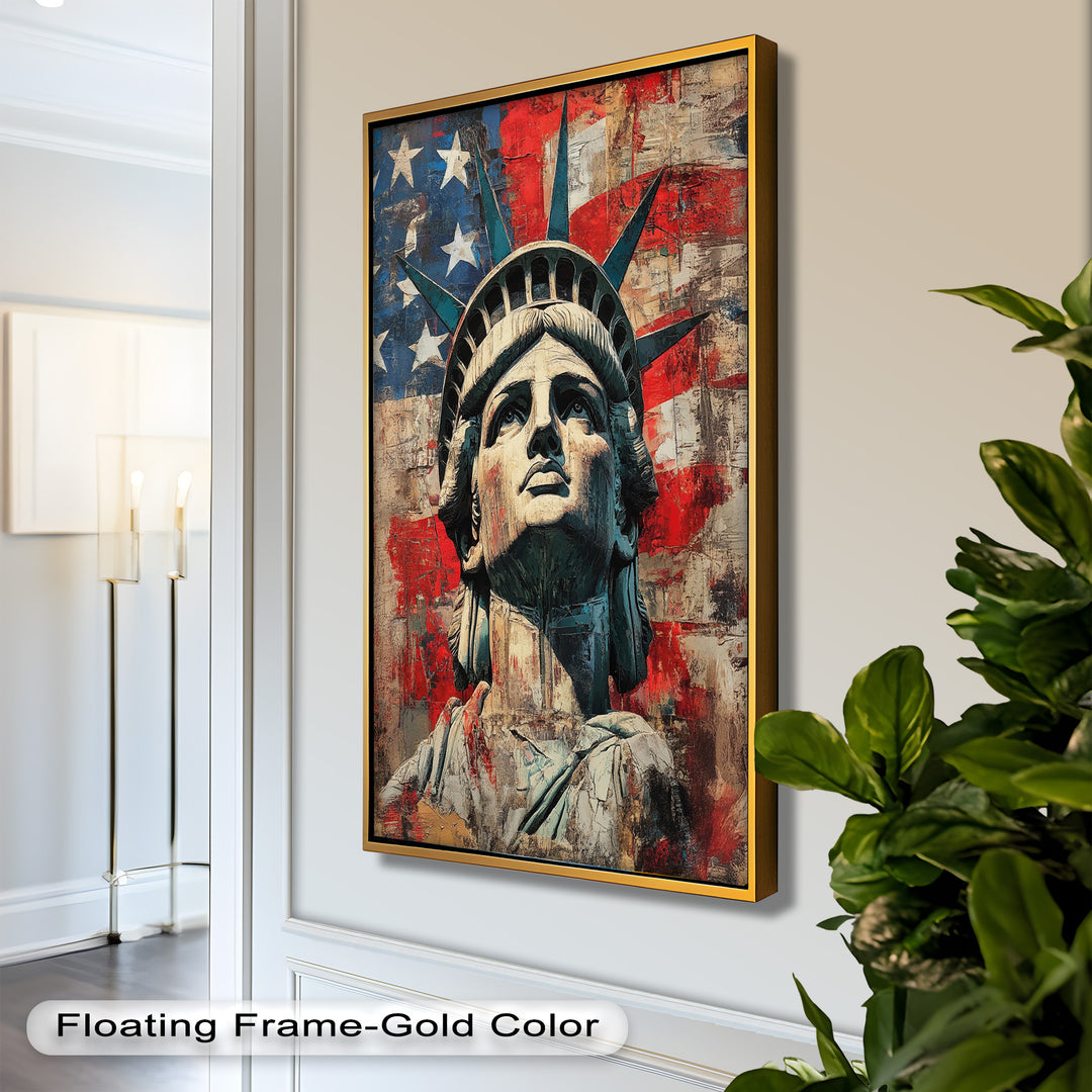 Freiheitsstatue mit amerikanischer Flagge - Patriotisches Ölgemälde