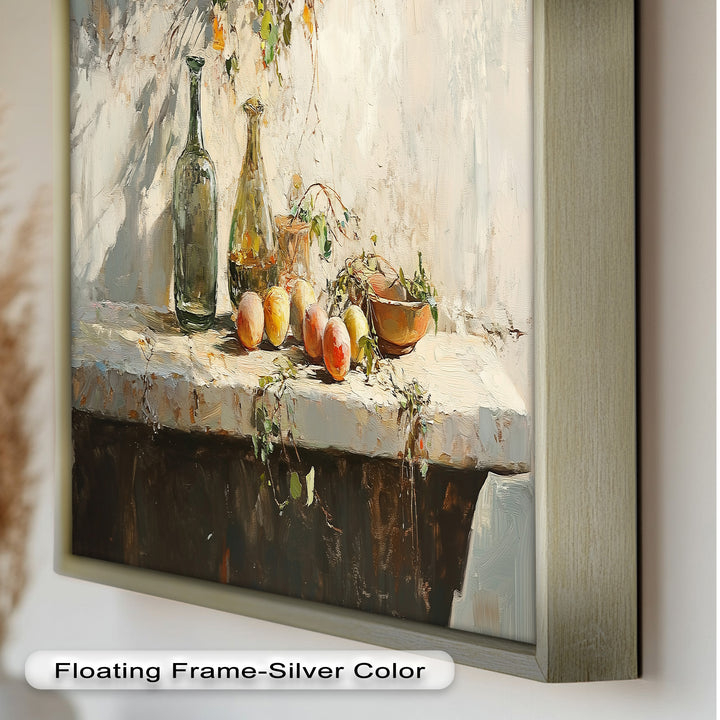 Vintage Peach & Bottle – Still Life Art Oil Painting