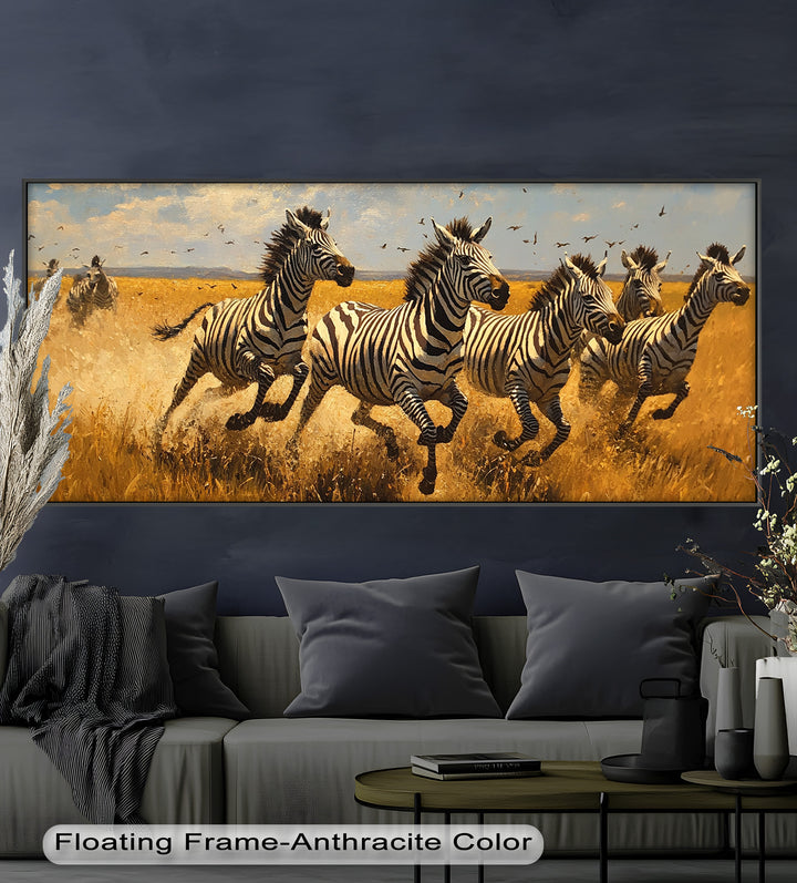 Thundering Zebra Herd – Wild Safari Oil Painting