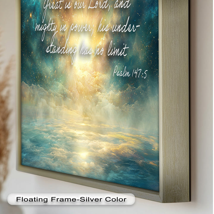 Psalm 147:5 – Mighty in Power Bible Verse Oil Painting