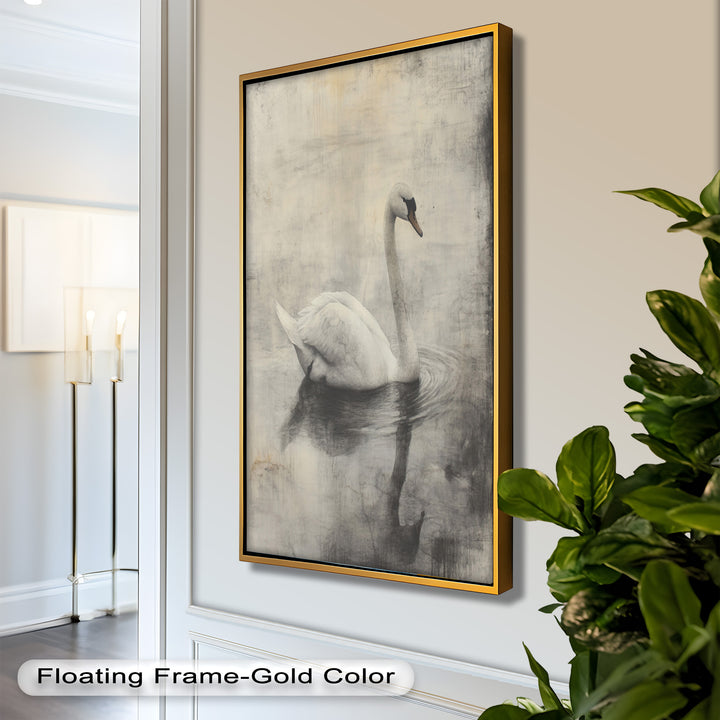 Silent Grace – Monochrome Swan on Still Water Oil Painting