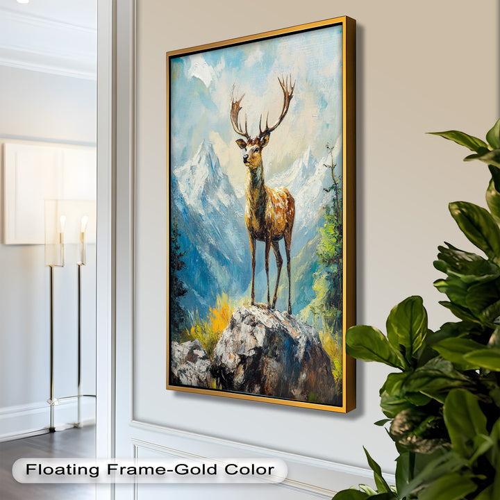 Stag in Mountain Landscape - Animal Oil Painting