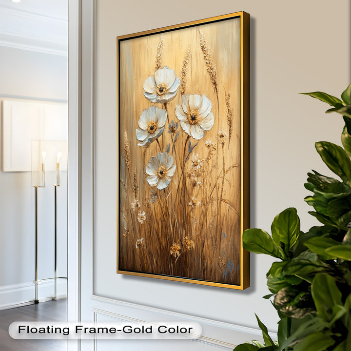 White Wildflowers in Wheat Field - Oil Painting