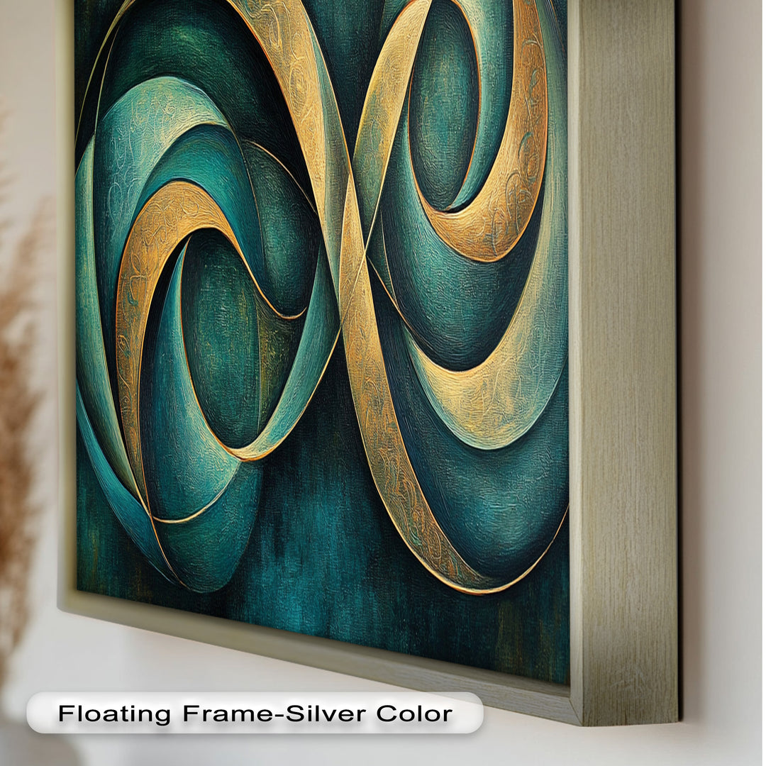Infinity Loop Abstract – Teal & Gold Modern Oil Painting