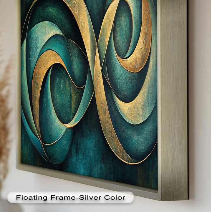 Infinity Loop Abstract – Teal & Gold Modern Oil Painting
