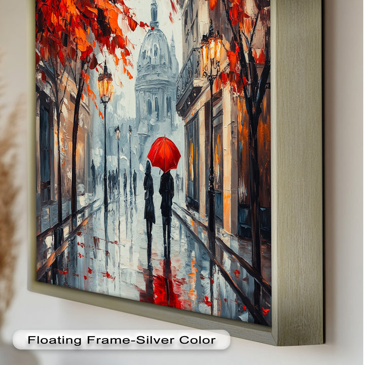 Lovers Walking with Red Umbrella - Love Oil Painting