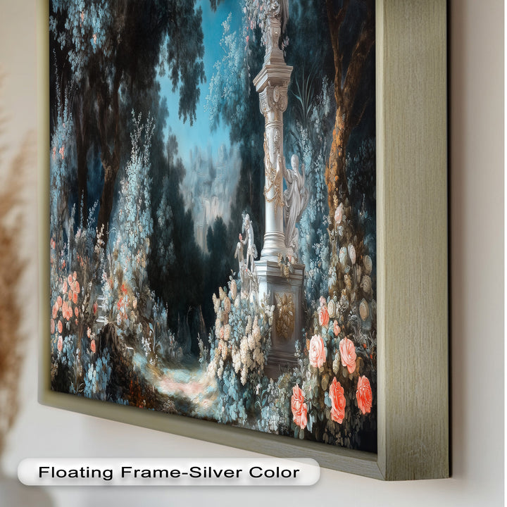 Moonlit Garden with Classical Column – Romantic Rococo Oil Painting