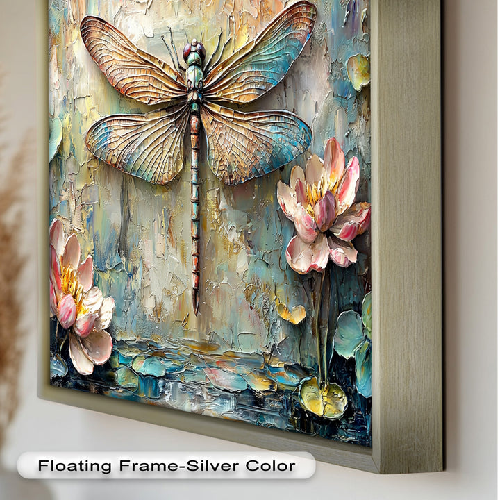 Floral Dragonfly – Framed Botanical Oil Painting
