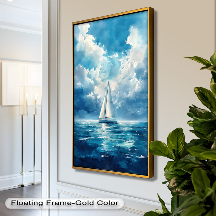 Blue Sky – White Sailboat Oil Painting