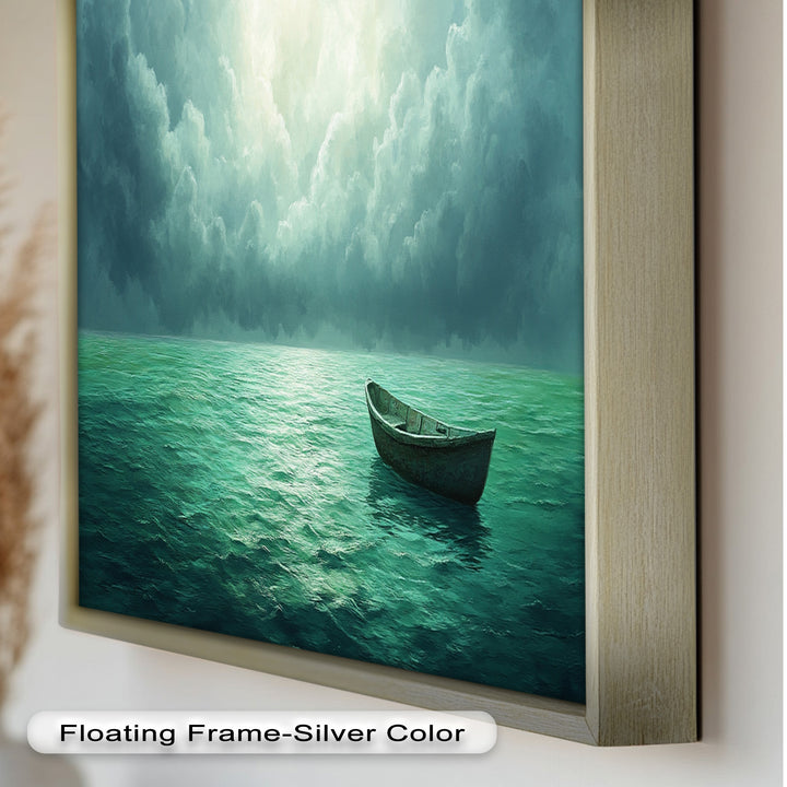 Solitude Adrift – Serene Empty Rowboat Oil Painting