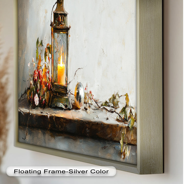 Bronze Candle Lantern Art – Winter Decor Oil Painting