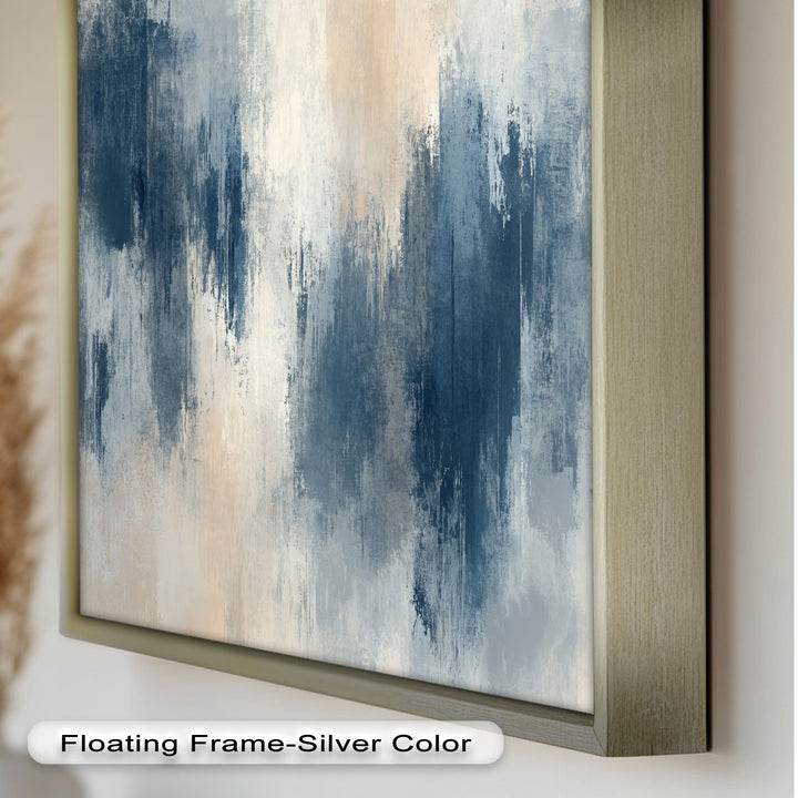 Echoes in Mist – Stimmungsvolles abstraktes Ölgemälde in Blau und Beige