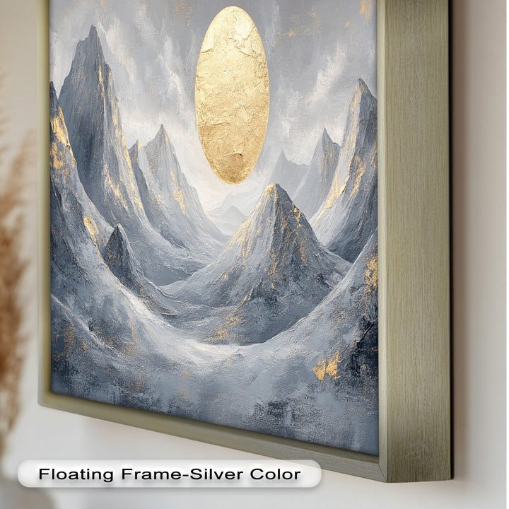 Goldene Sonne über silbernen Gipfeln – Berg-Ölgemälde