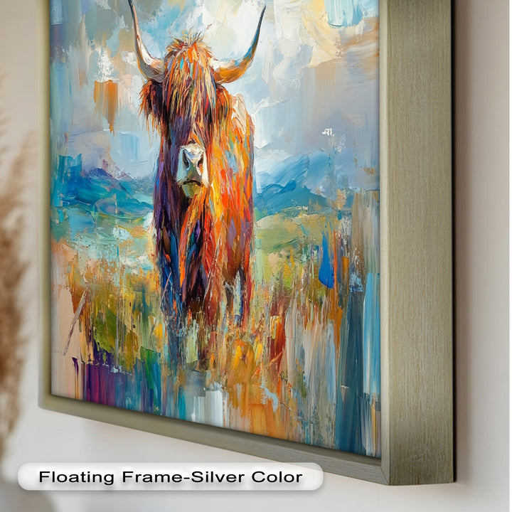 Highland Cow in Windswept Fields - Animal Oil Painting