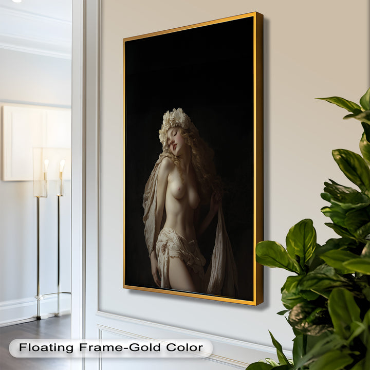 Moonlit Reverie – Classical Nude with Floral Crown Oil Painting
