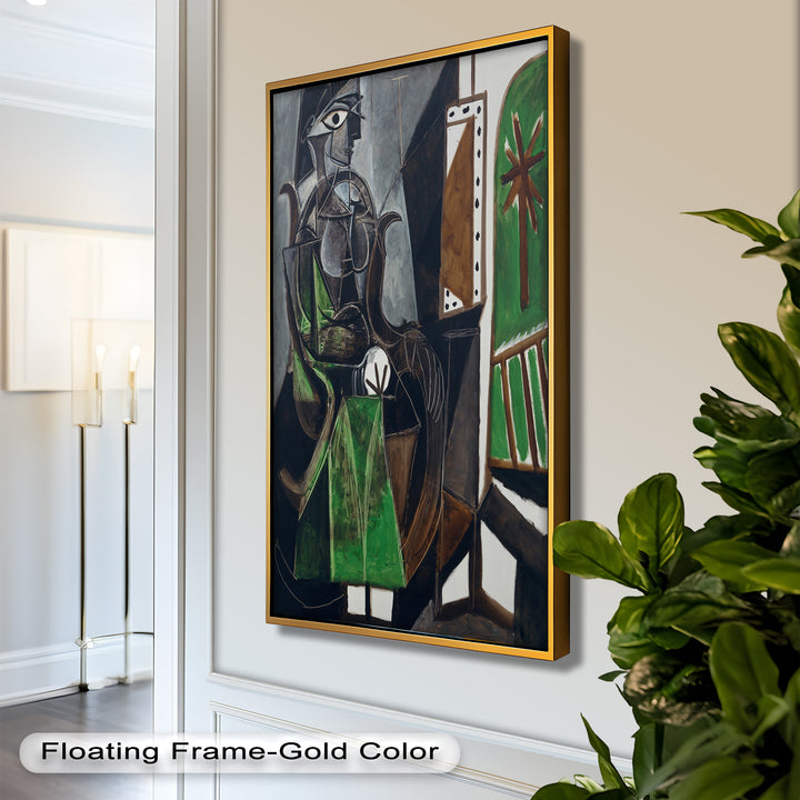 Figure by the Window – Abstract Green Interior Picasso Oil Painting