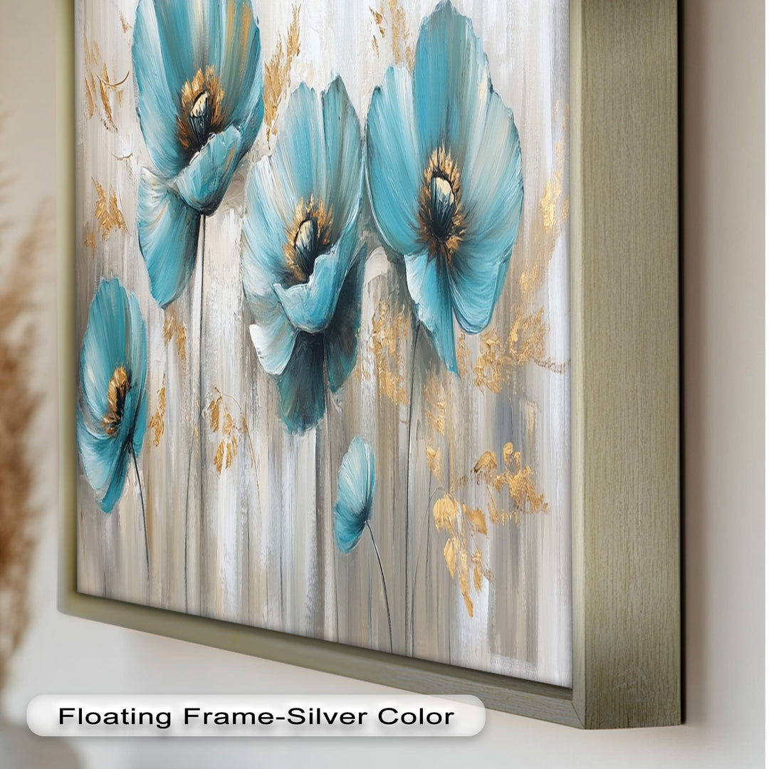 Blue Poppies with Metallic Accents - Flower Oil Painting