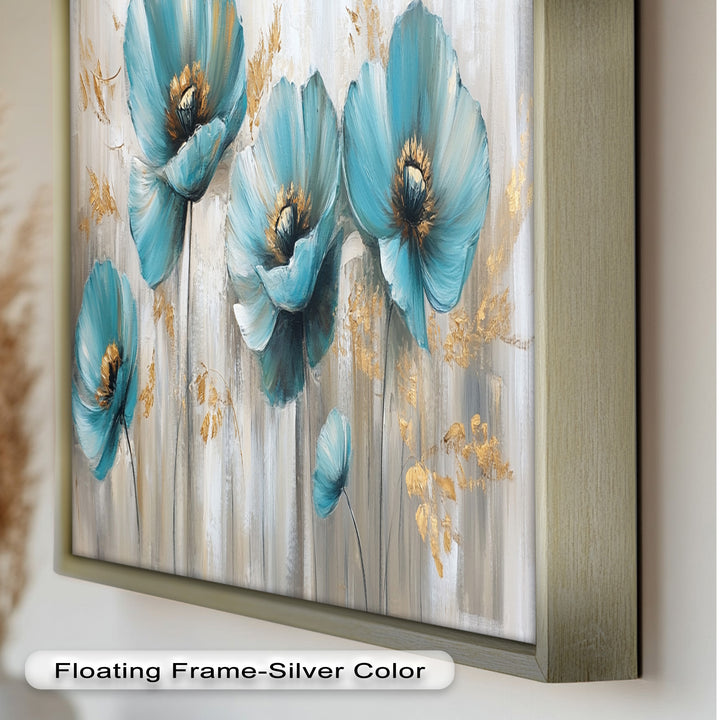 Blue Poppies with Metallic Accents - Flower Oil Painting