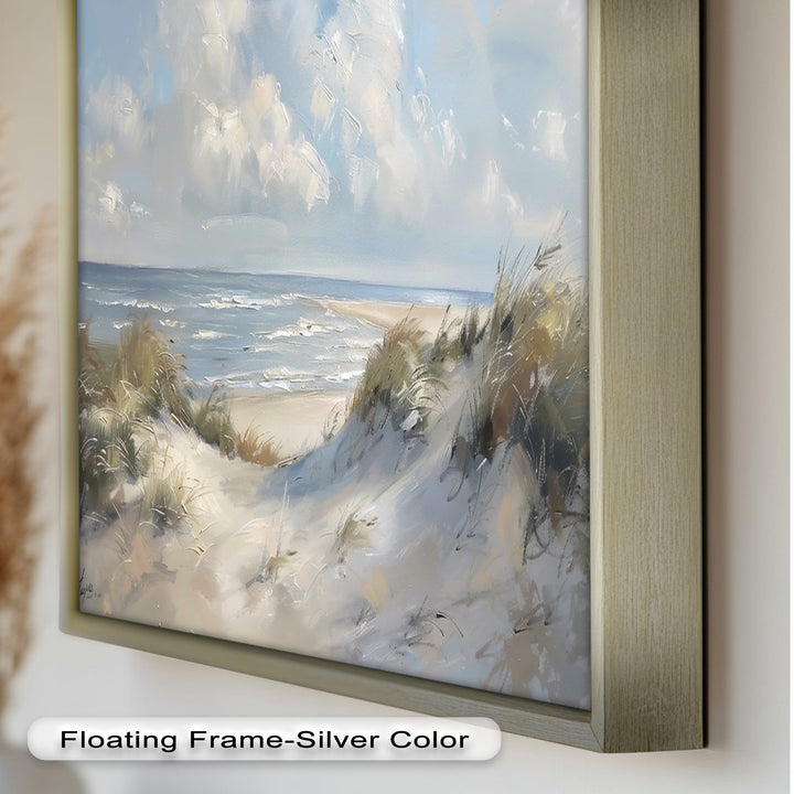White Sand Beach Sandy Path Landscape – Coastal Oil Painting