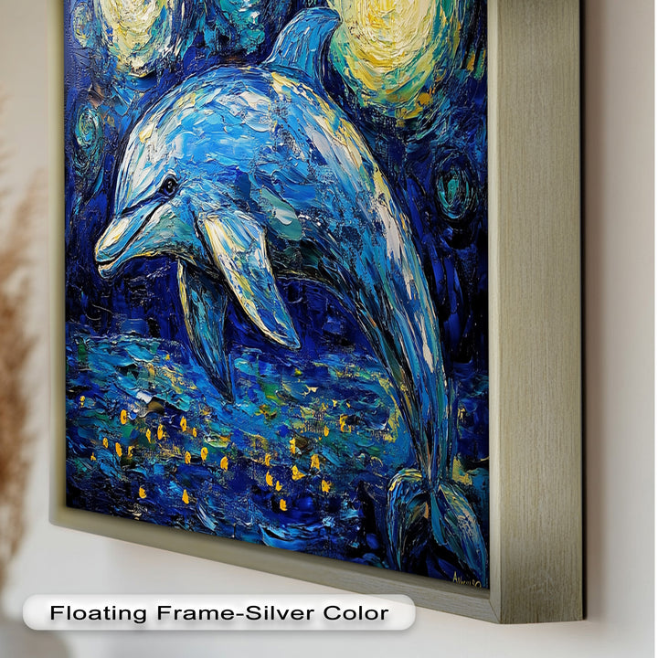 Starry Night Dolphin in Ocean Dreamscape – Animal Oil Painting
